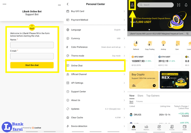 پشتیبانی صرافی ال بانک در اپ آن